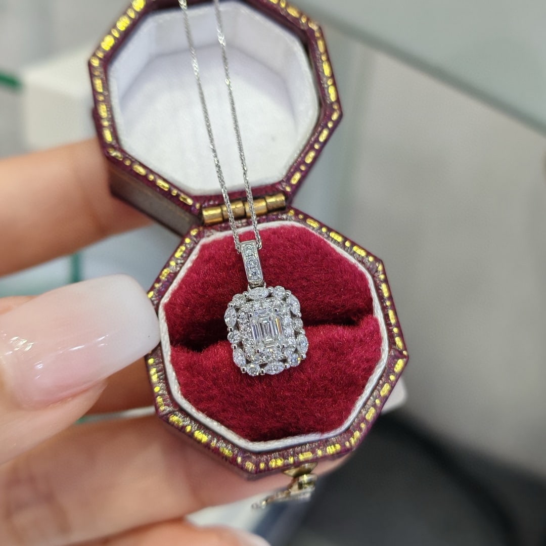 Gia Certified 14k Gold 0.3 Ct Natural F Si2 Emerald Diamond Pendant( Without Chain ) - 3