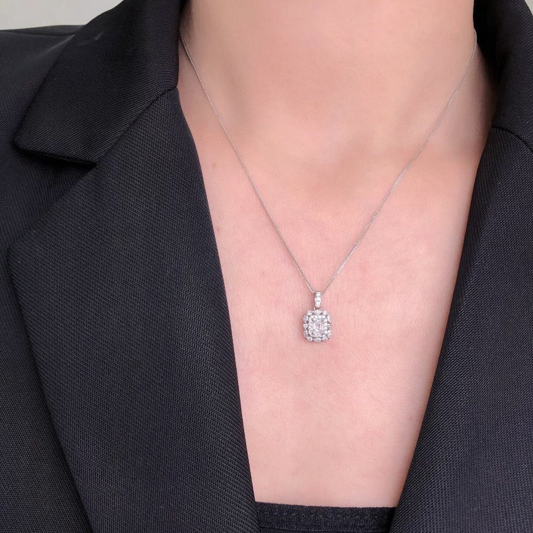 Gia Certified 14k Gold 0.3 Ct Natural F Si2 Emerald Diamond Pendant( Without Chain ) - 4