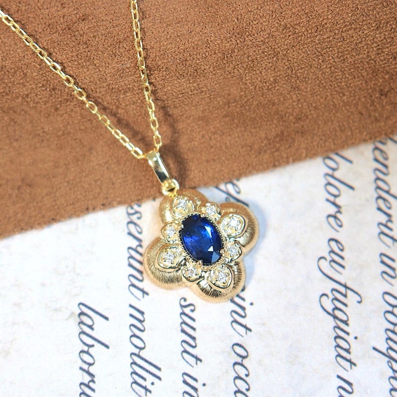 14k Gold 0.6 Ct Natural Sapphire & Diamond Necklace - 6