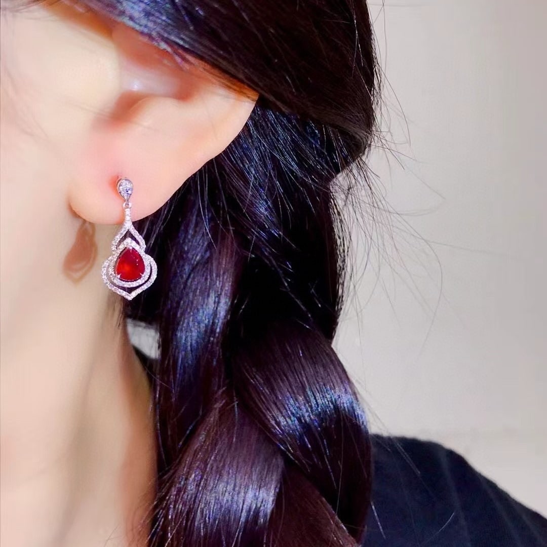 14k Gold 1.89 Ctw Natural Ruby & Diamond Earrings - 3