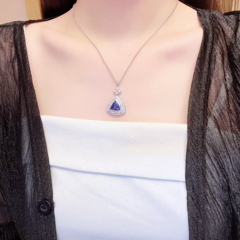 14k Gold 5.37 Ctw Natural Tanzanite & Diamond Pendant( Without Chain ) - 4