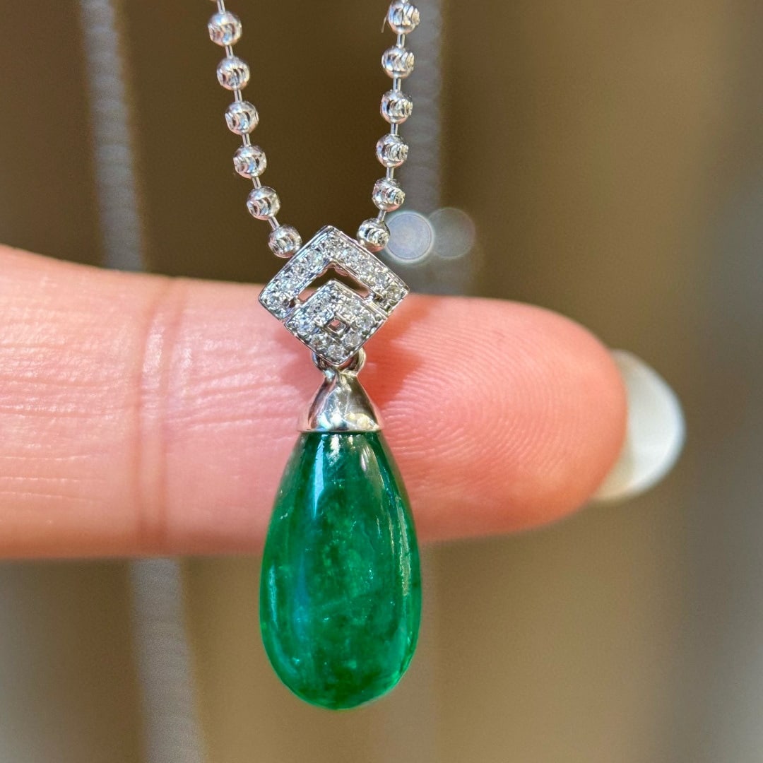 14k Gold 4.98 Ct Natural Emerald & Diamond Pendant( Without Chain ) - 4