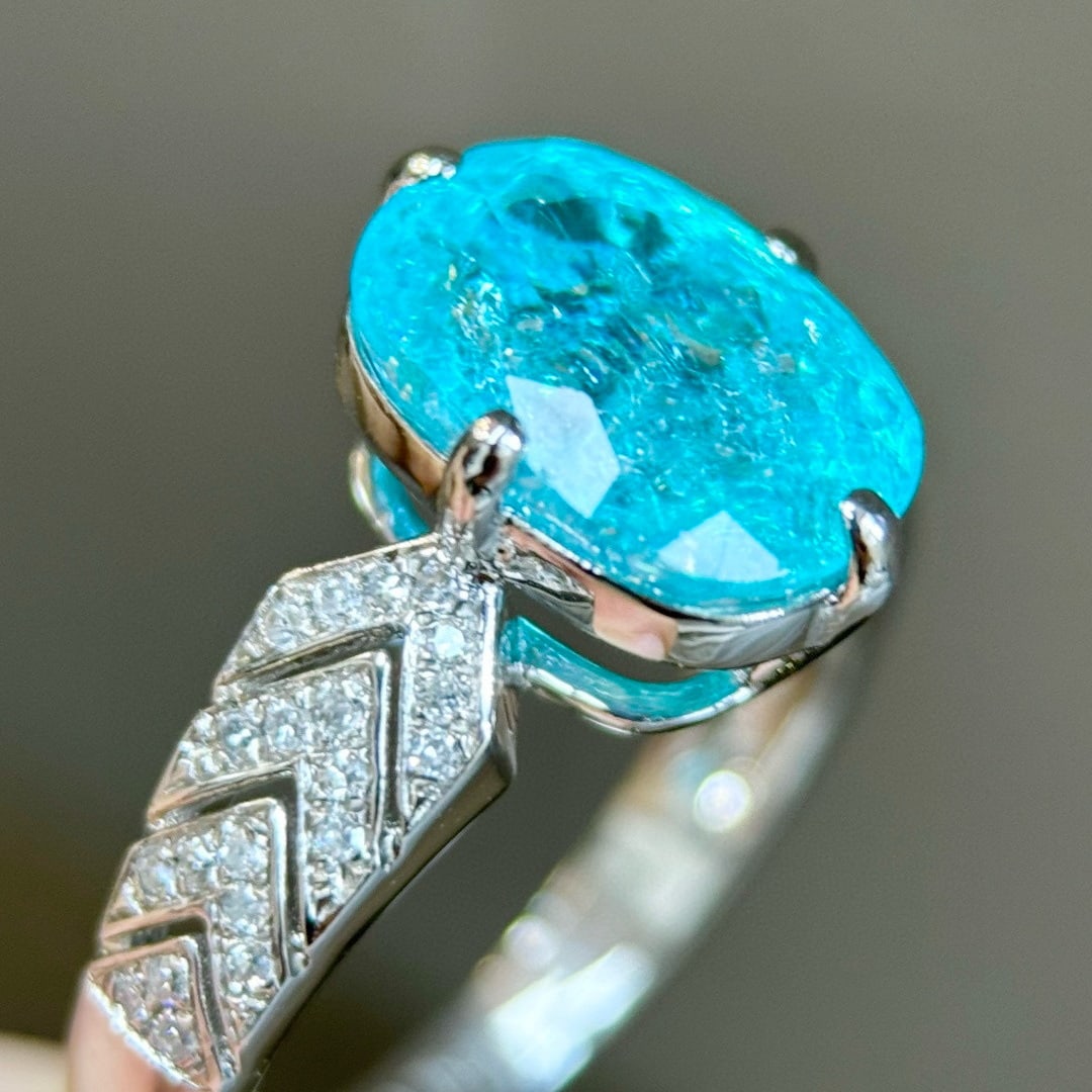 14k Gold 3.91 Ctw Natural Paraiba Tourmaline & Diamond Ring - 2