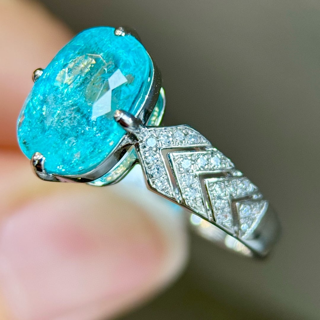 14k Gold 3.91 Ctw Natural Paraiba Tourmaline & Diamond Ring - 3