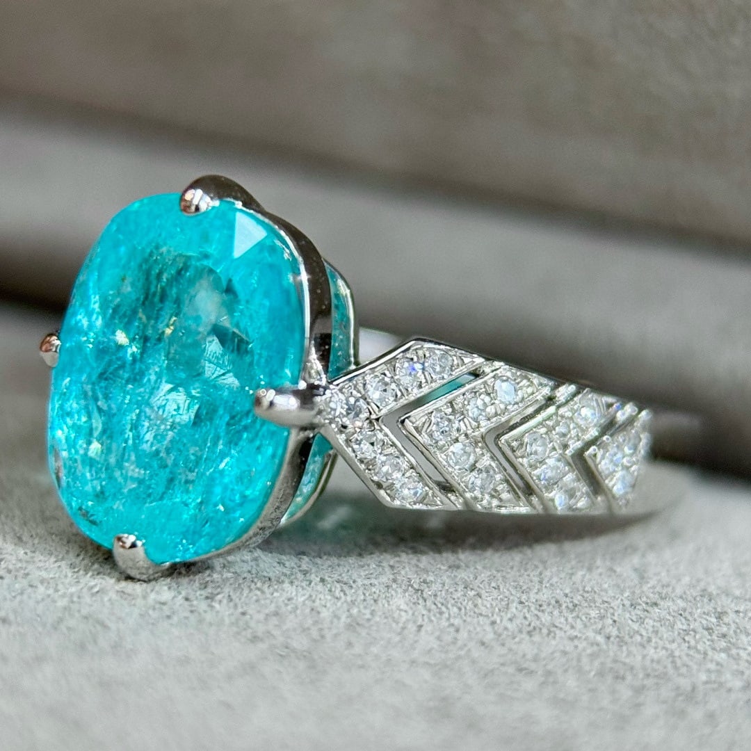 14k Gold 3.91 Ctw Natural Paraiba Tourmaline & Diamond Ring - 5