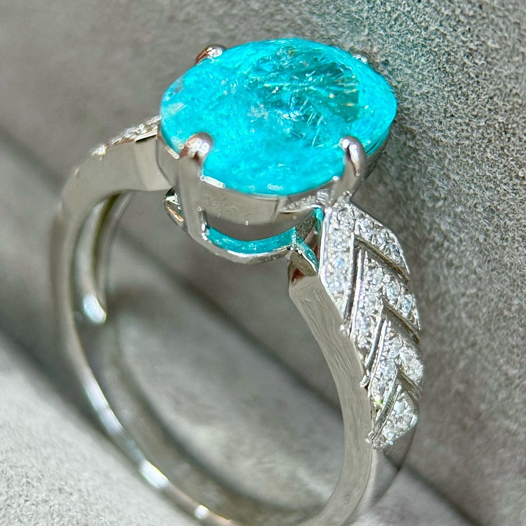 14k Gold 3.91 Ctw Natural Paraiba Tourmaline & Diamond Ring - 7