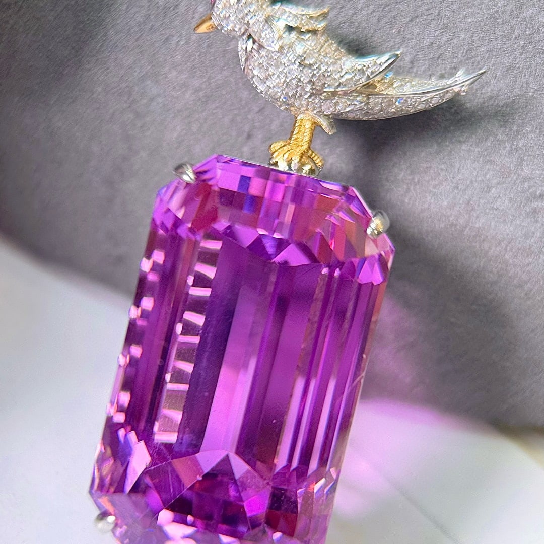 14k Gold 91.12 Ctw Natural Kunzite & Diamond Brooch/pendant( Without Chain ) - 6