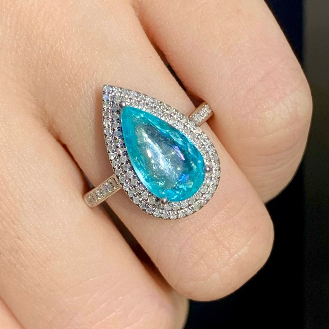14k Gold 2.25 Ct Natural Paraiba Tourmaline & Diamond Ring - 6