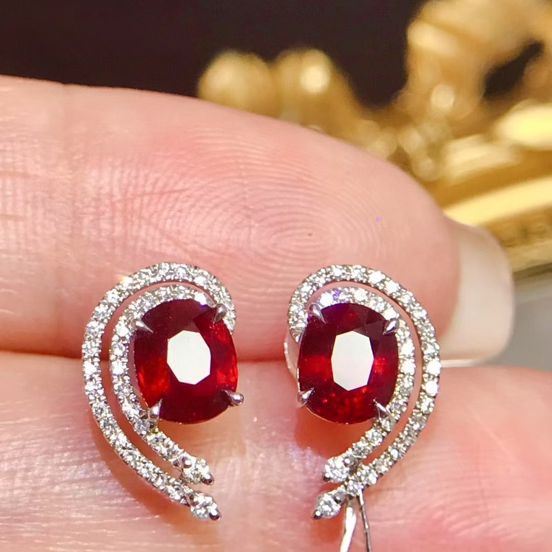 14k Gold 2.0 Ctw Natural Ruby & Diamond Earrings (1 of 5)