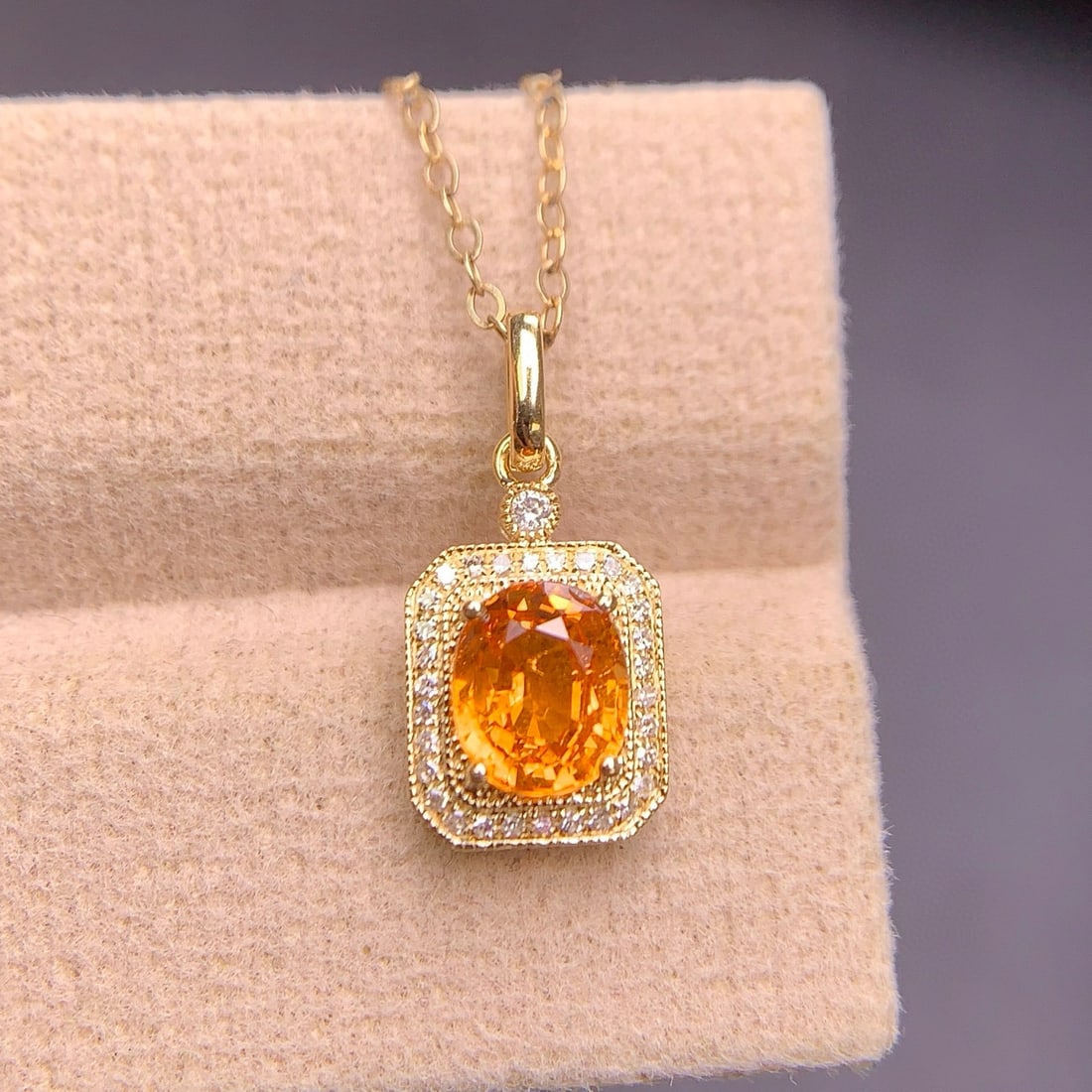 14k Gold 1.4 Ct Natural Spessartine & Diamond Pendant( Without Chain ) - 5