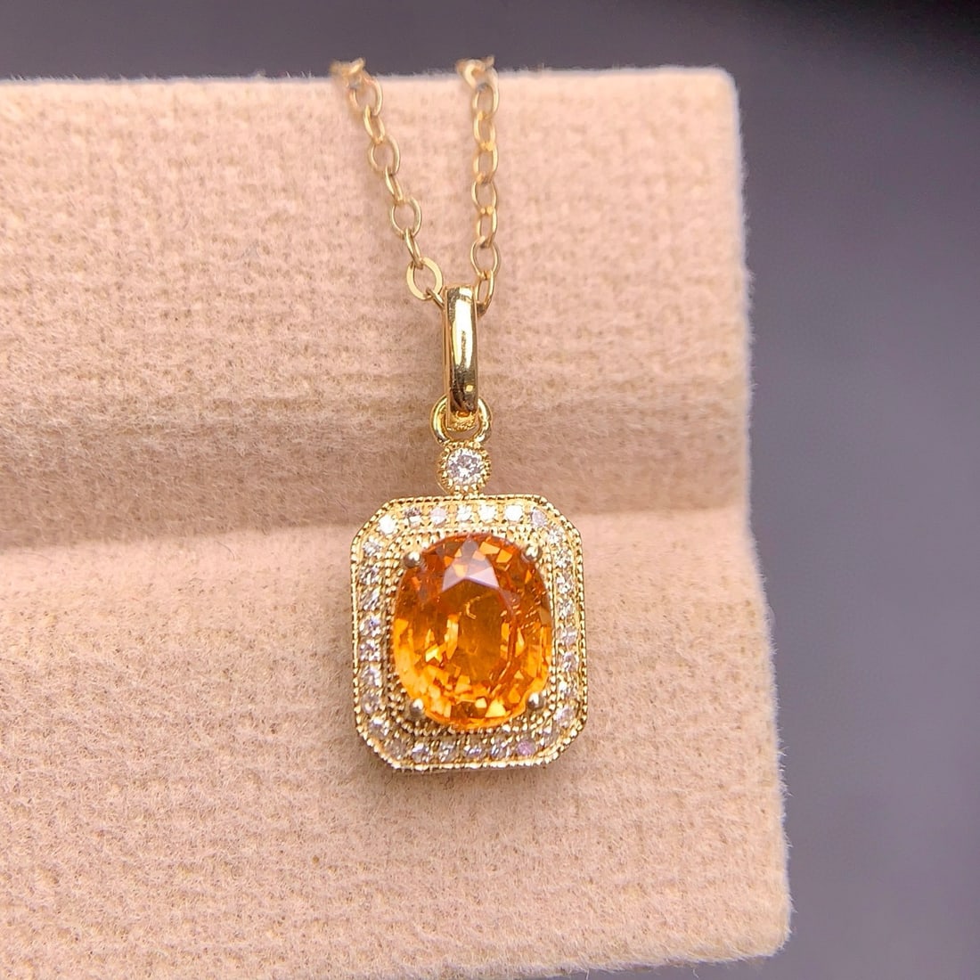 14k Gold 1.4 Ct Natural Spessartine & Diamond Pendant( Without Chain ) - 6