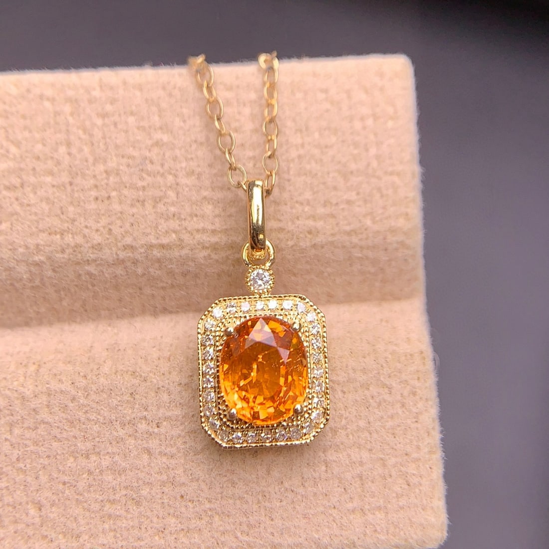 14k Gold 1.4 Ct Natural Spessartine & Diamond Pendant( Without Chain ) - 7
