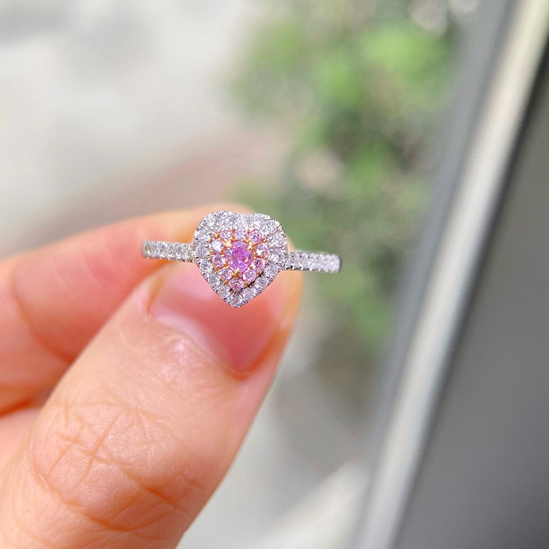 14k Gold 0.35 Ctw Natural Pink Diamond & Diamond Ring: Ref:231088417 // gold content:14k gold // ring size:7. 25us // // main gemstone:pink diamond // shape:pear // carat weight:0. 06ct // color:pink // treatment:natural // // adjacent gemstone 2 :