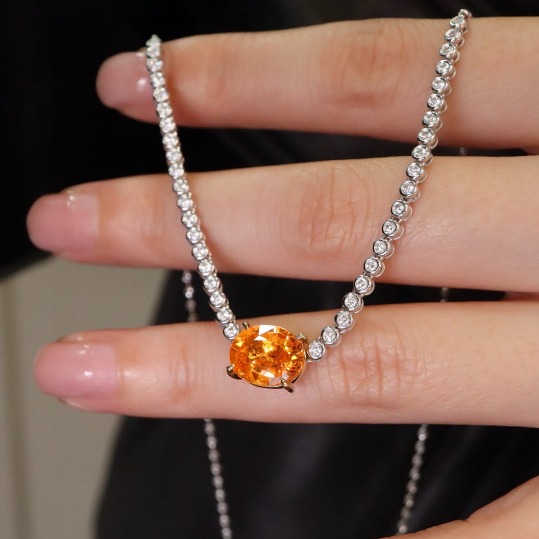 14k Gold 3.96 Ctw Natural Spessartine & Diamond Necklace - 4