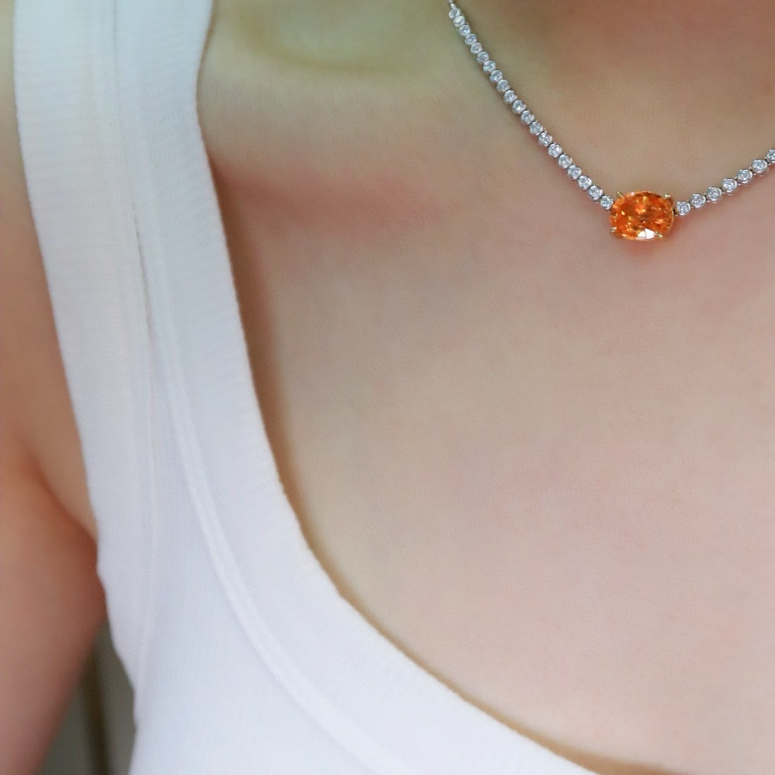 14k Gold 3.96 Ctw Natural Spessartine & Diamond Necklace - 5