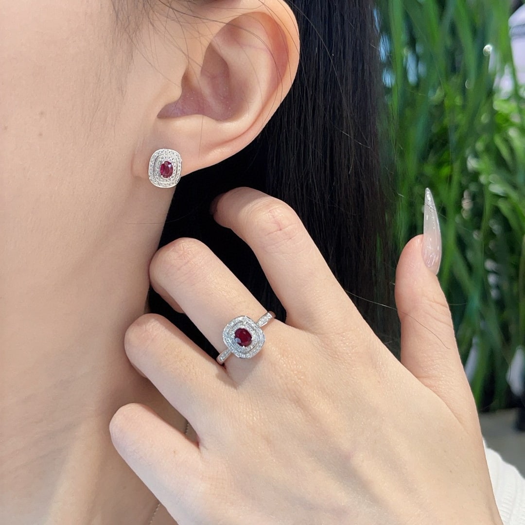 14k Gold 0.59 Ct Natural Ruby & Diamond Earrings - 3