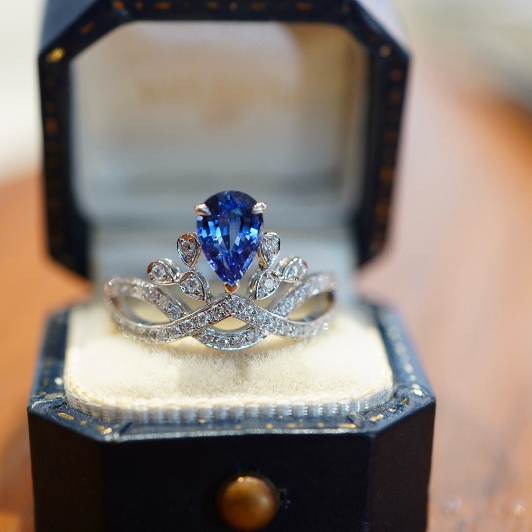 14k Gold 1 Ct Natural Sapphire & Diamond Ring - 2