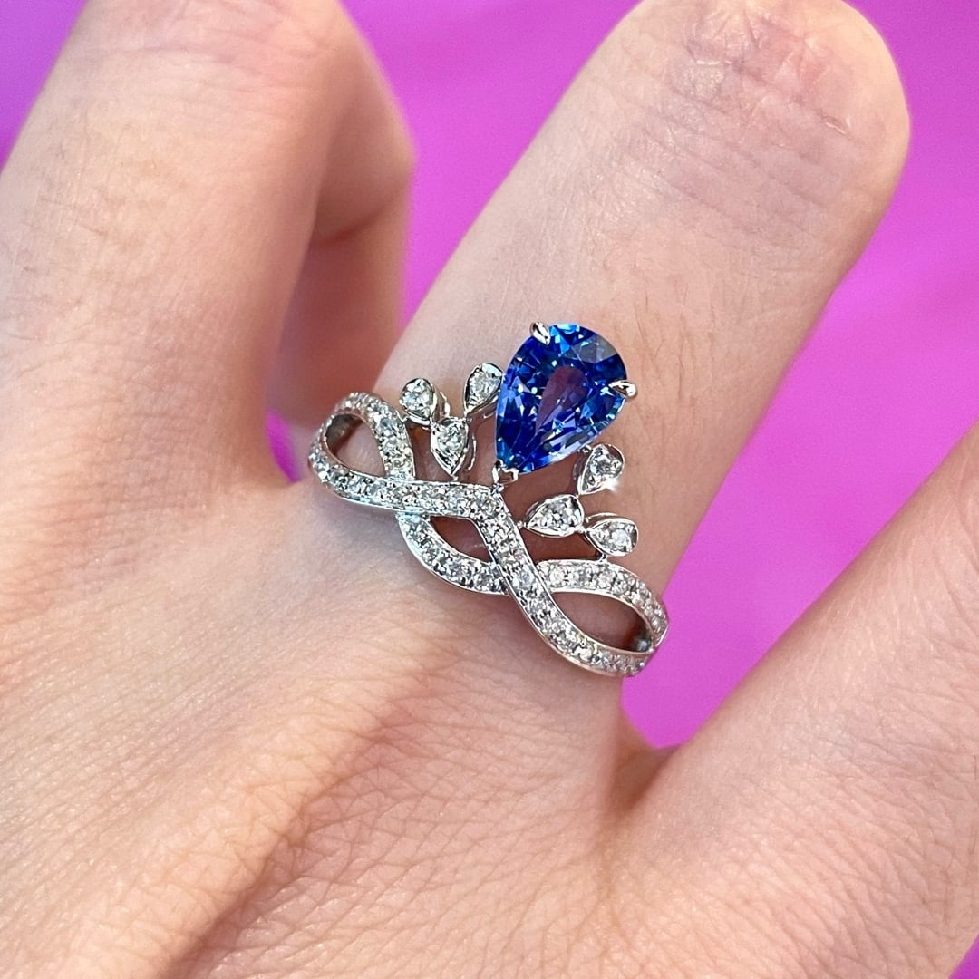 14k Gold 1 Ct Natural Sapphire & Diamond Ring - 3