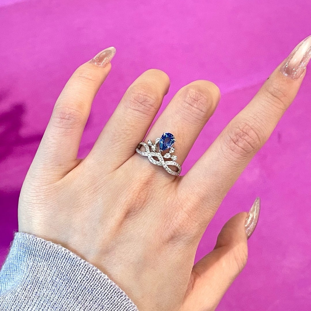 14k Gold 1 Ct Natural Sapphire & Diamond Ring - 4