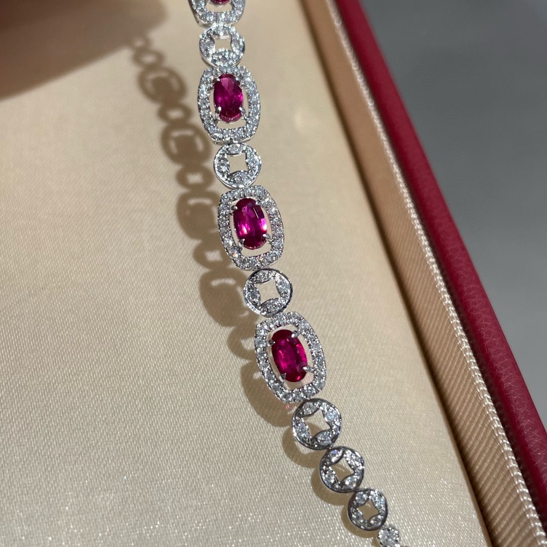 14k Gold 1.88 Ct Natural Ruby & Diamond Bracelet - 2
