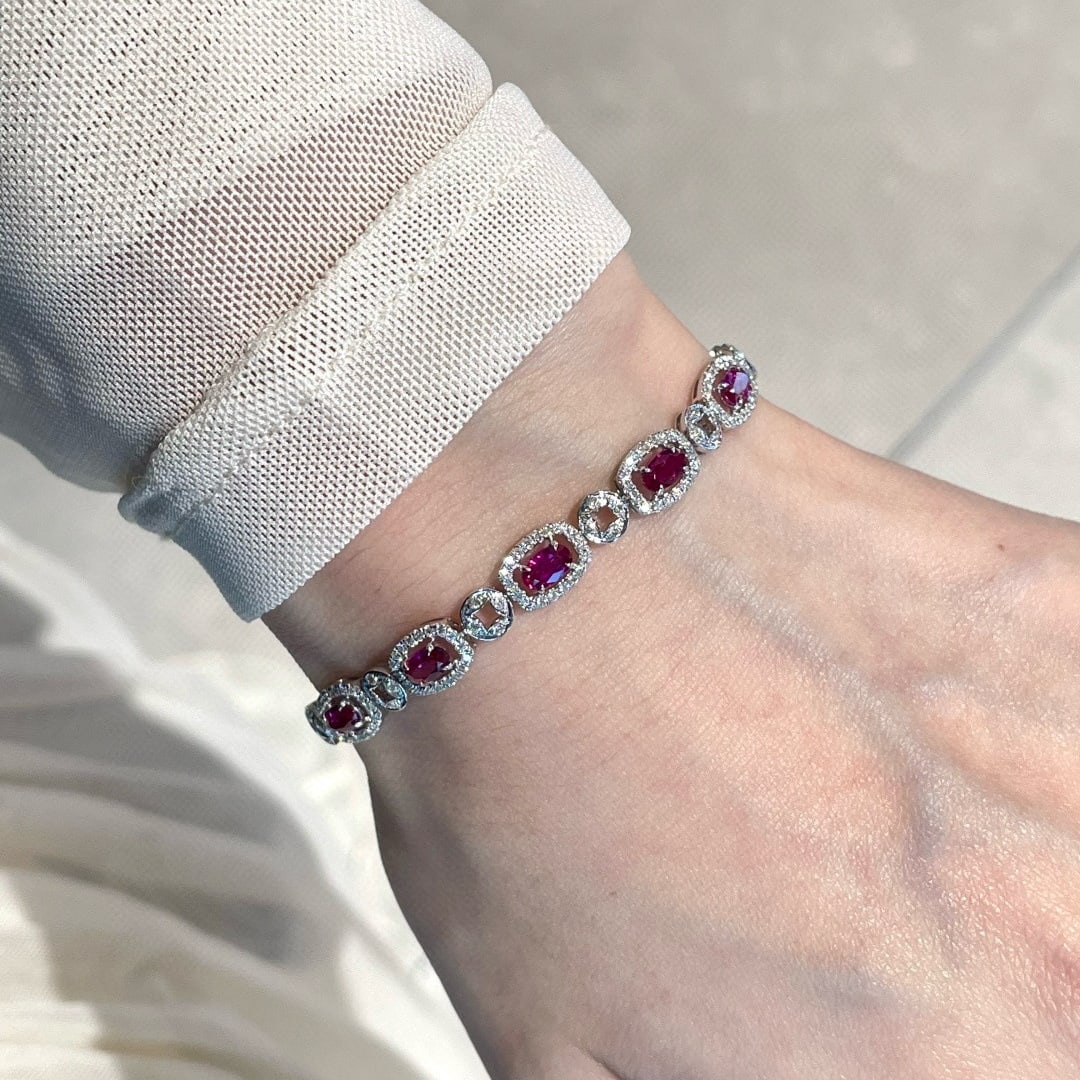 14k Gold 1.88 Ct Natural Ruby & Diamond Bracelet - 3