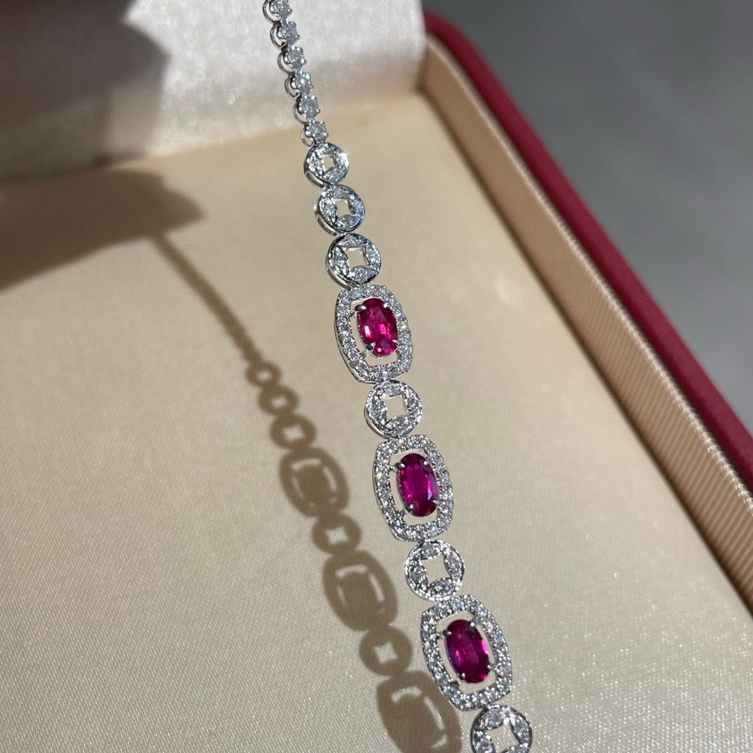 14k Gold 1.88 Ct Natural Ruby & Diamond Bracelet - 4