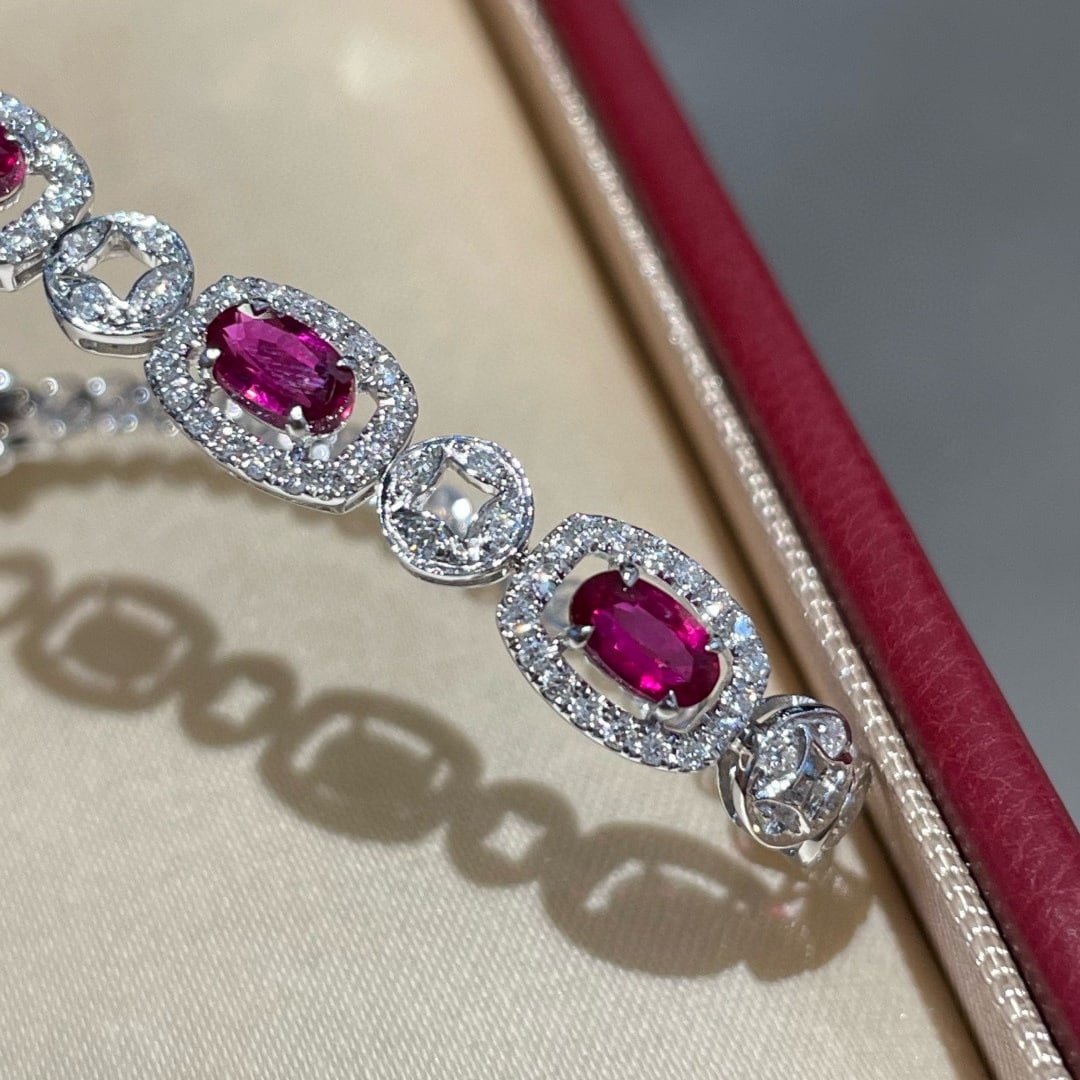 14k Gold 1.88 Ct Natural Ruby & Diamond Bracelet - 7