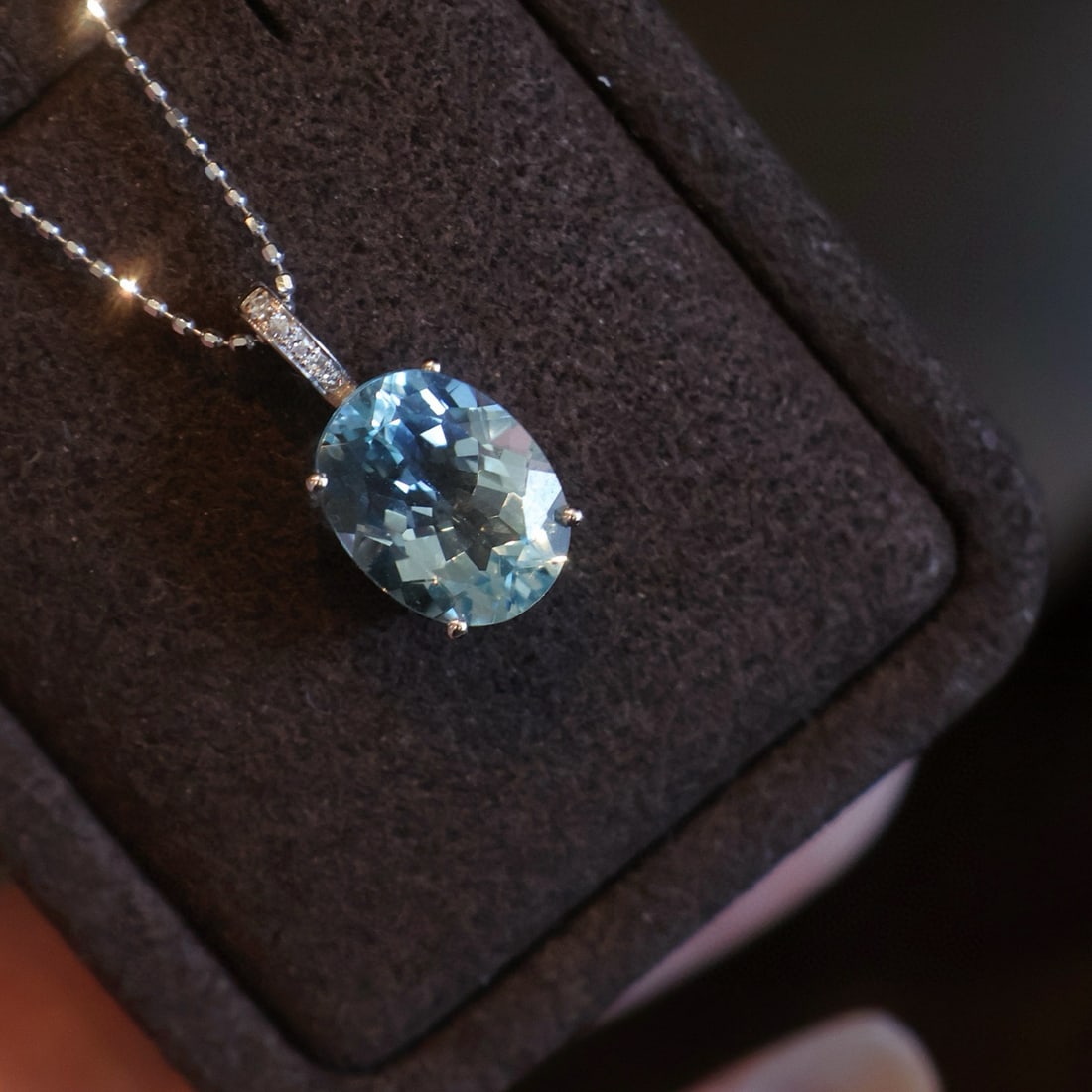 14k Gold 2.8 Ct Natural Aquamarine & Diamond Pendant( Without Chain ) - 3