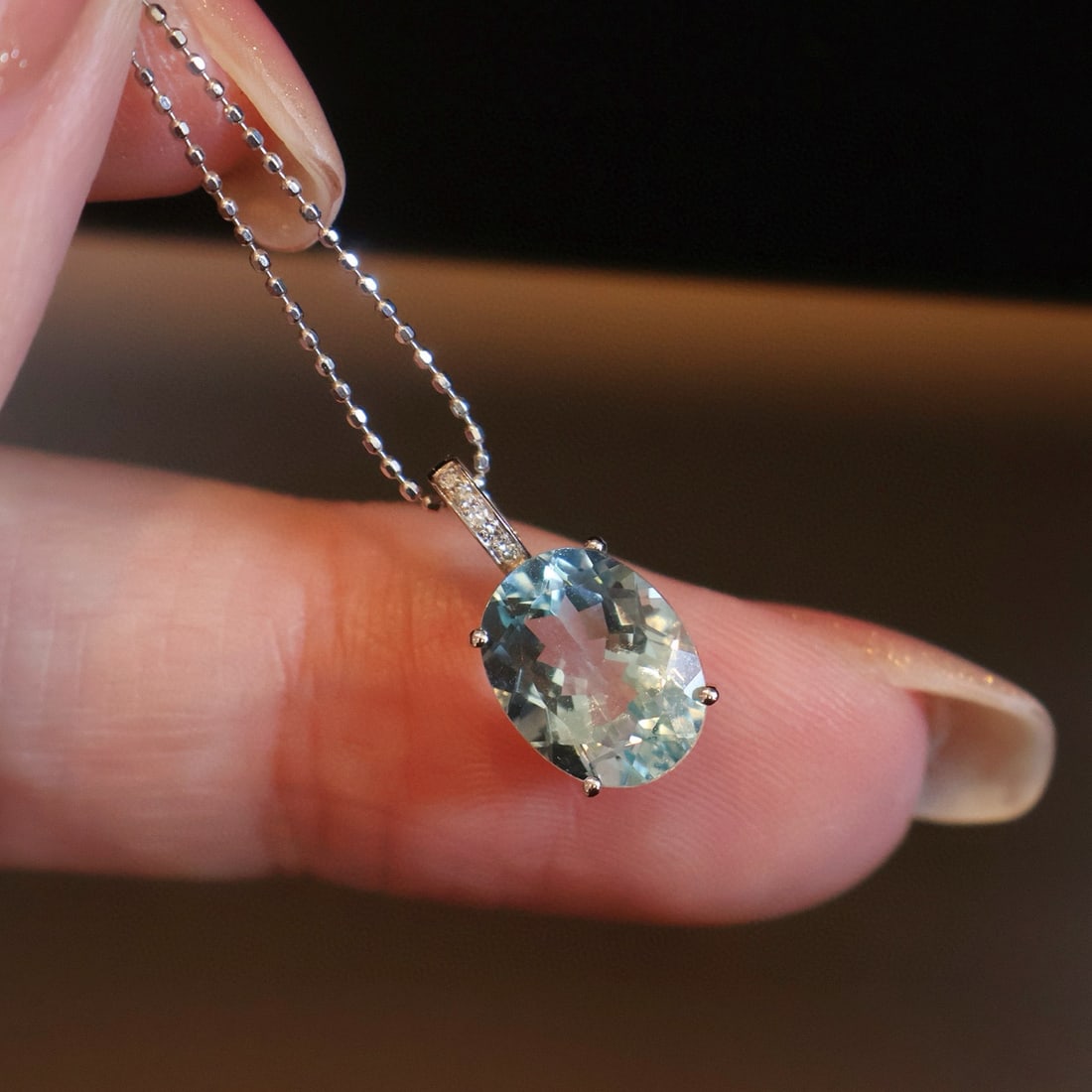 14k Gold 2.8 Ct Natural Aquamarine & Diamond Pendant( Without Chain ) - 6