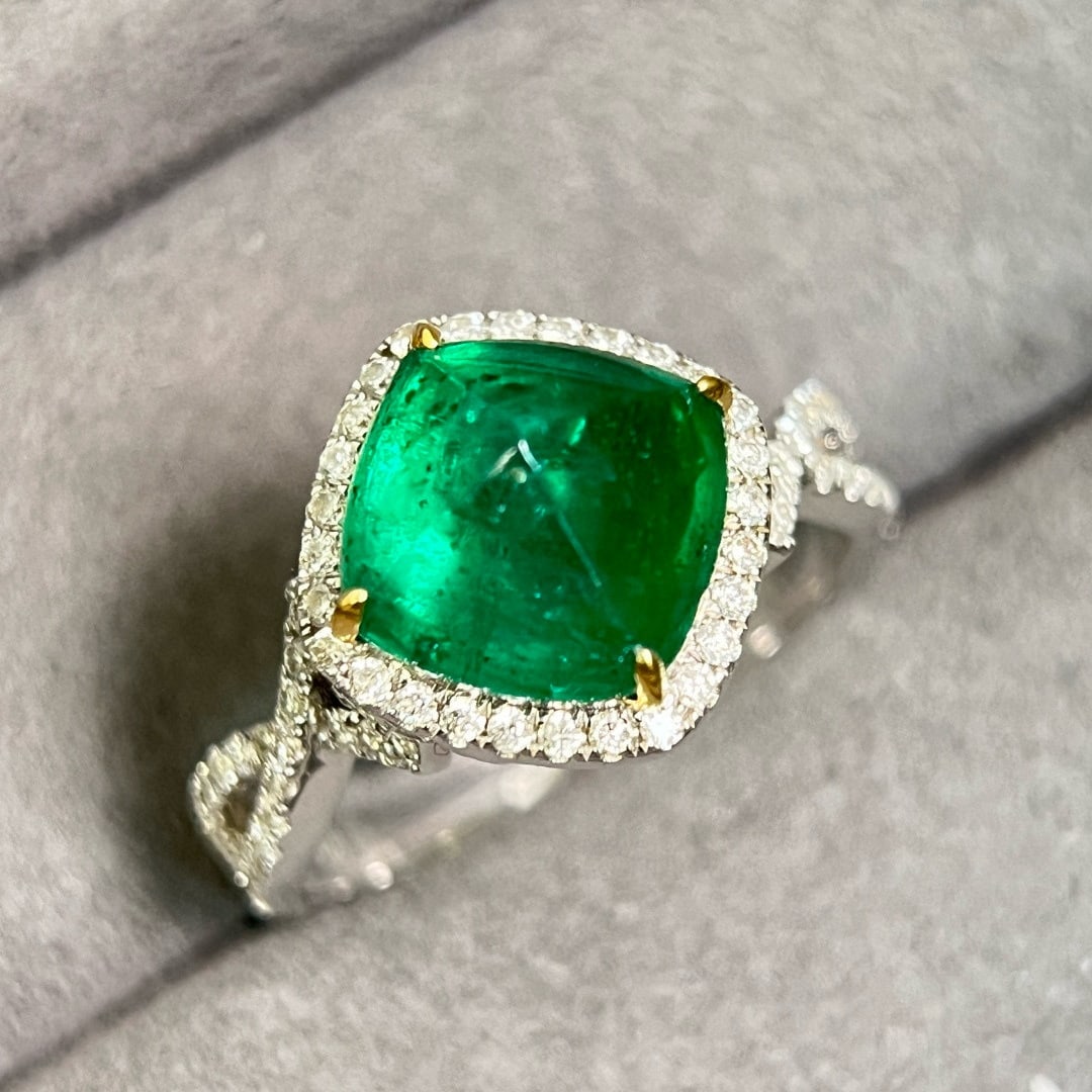 14k Gold 4.04 Ctw Vivid Green Natural Emerald & Diamond Ring - 4