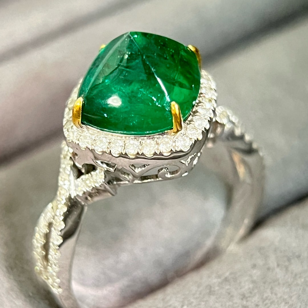 14k Gold 4.04 Ctw Vivid Green Natural Emerald & Diamond Ring - 6