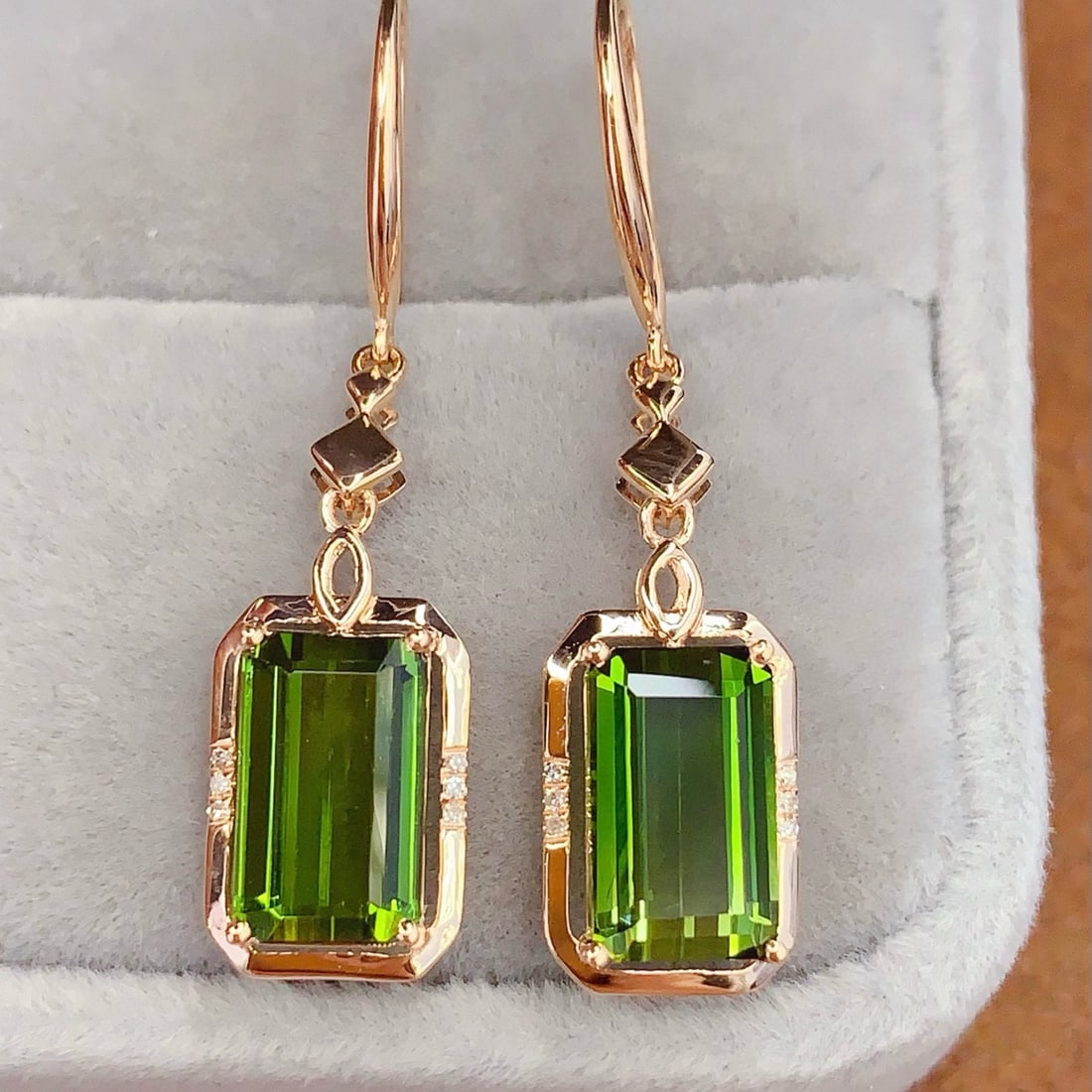 14k Gold 5.56 Ct Natural Tourmaline & Diamond Earrings - 5