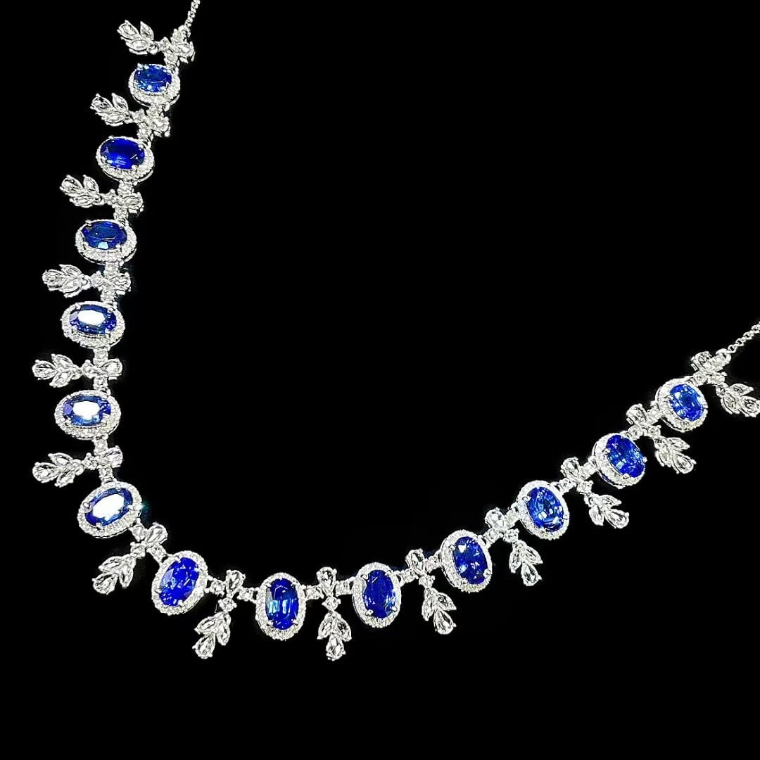14k Gold 10.58 Ctw Natural Sapphire & Sapphire Necklace - 2