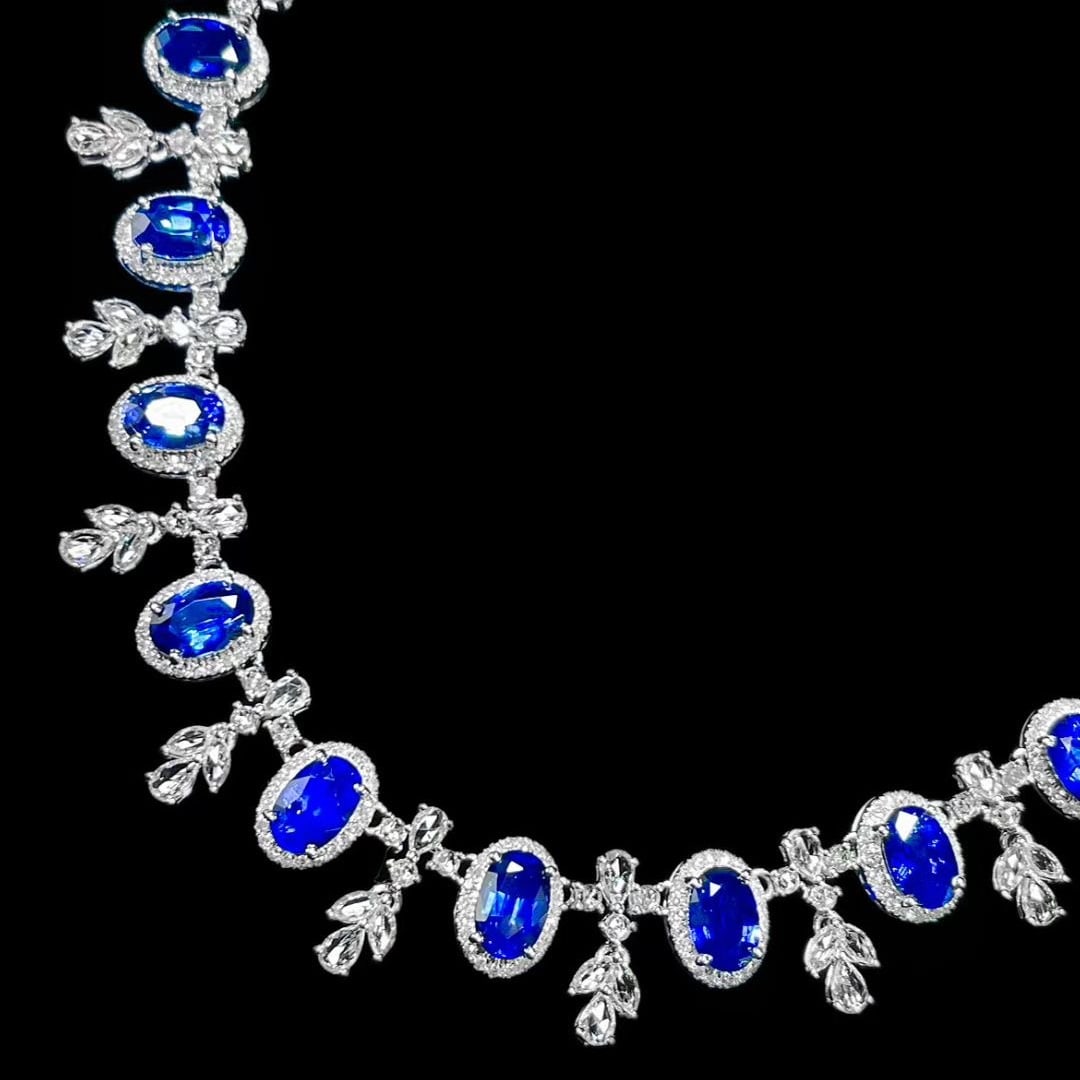 14k Gold 10.58 Ctw Natural Sapphire & Sapphire Necklace - 3