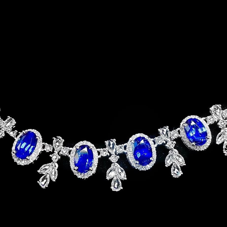 14k Gold 10.58 Ctw Natural Sapphire & Sapphire Necklace - 4