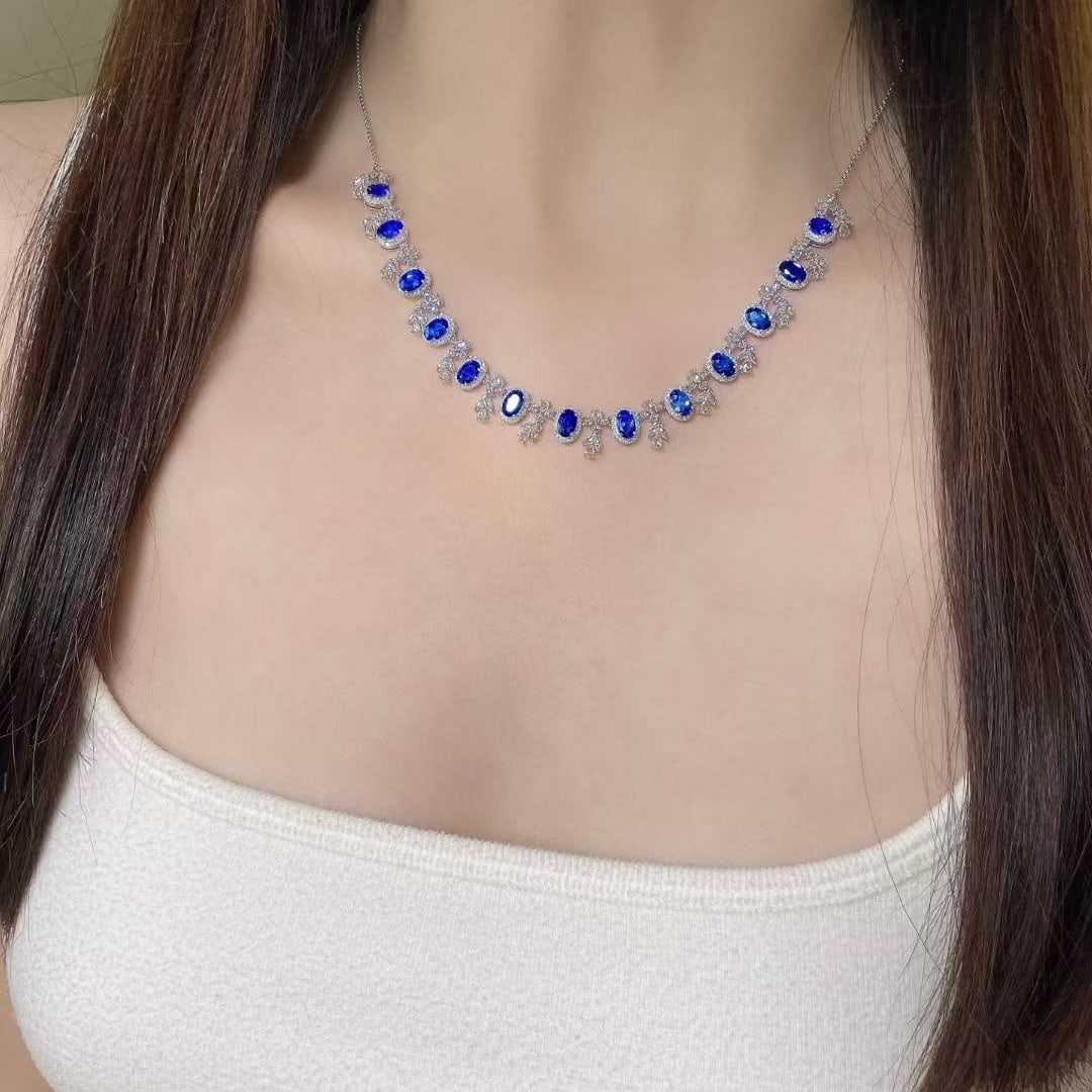 14k Gold 10.58 Ctw Natural Sapphire & Sapphire Necklace - 5