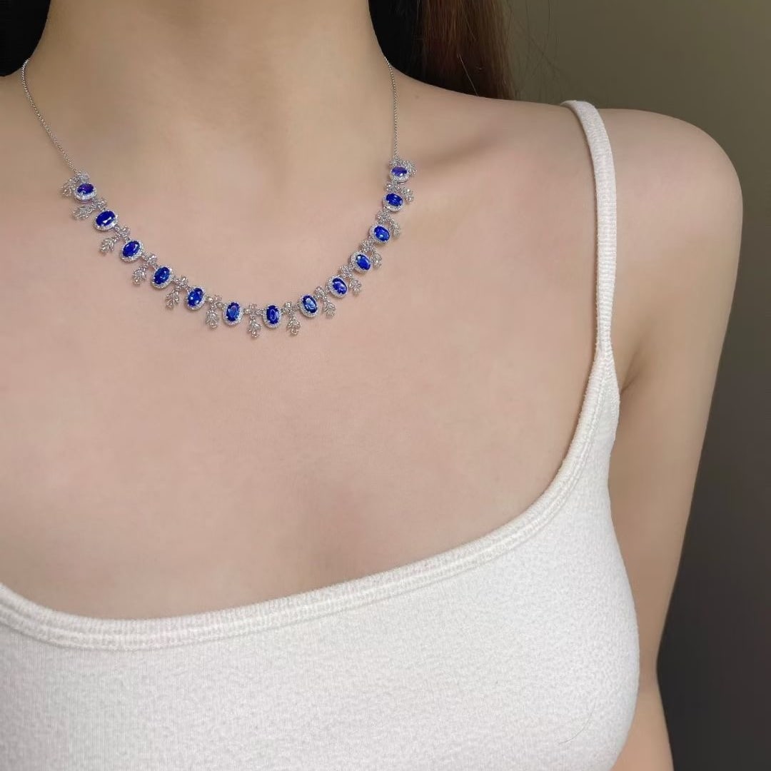 14k Gold 10.58 Ctw Natural Sapphire & Sapphire Necklace - 6