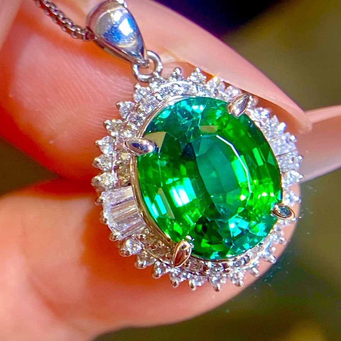 14k Gold 6.29 Ctw Natural Tourmaline & Diamond Pendant( Without Chain ) - 2