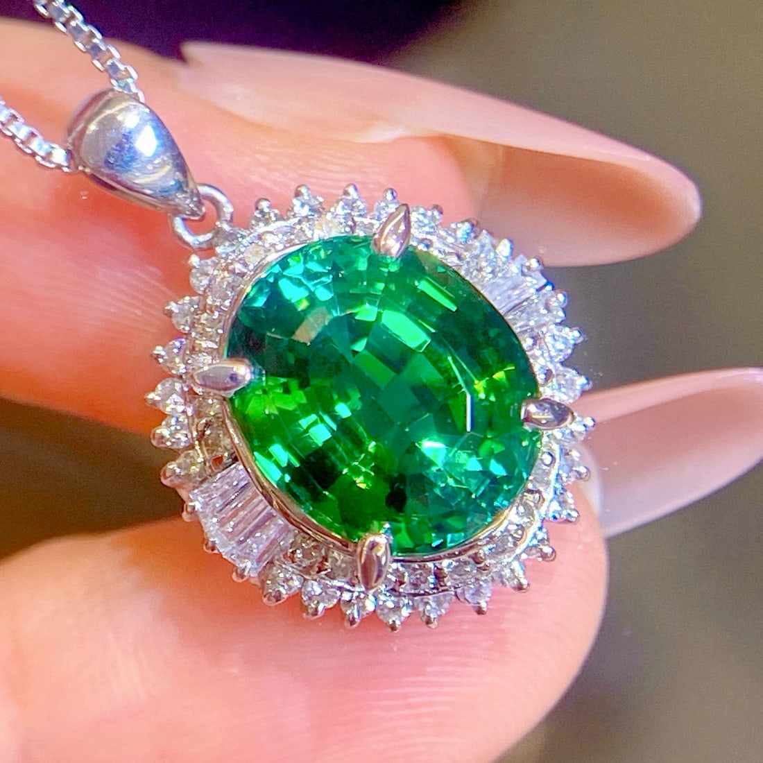 14k Gold 6.29 Ctw Natural Tourmaline & Diamond Pendant( Without Chain ) - 3