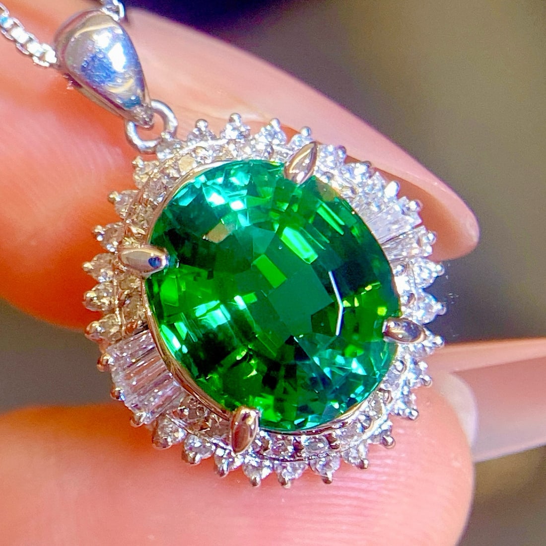 14k Gold 6.29 Ctw Natural Tourmaline & Diamond Pendant( Without Chain ) - 4