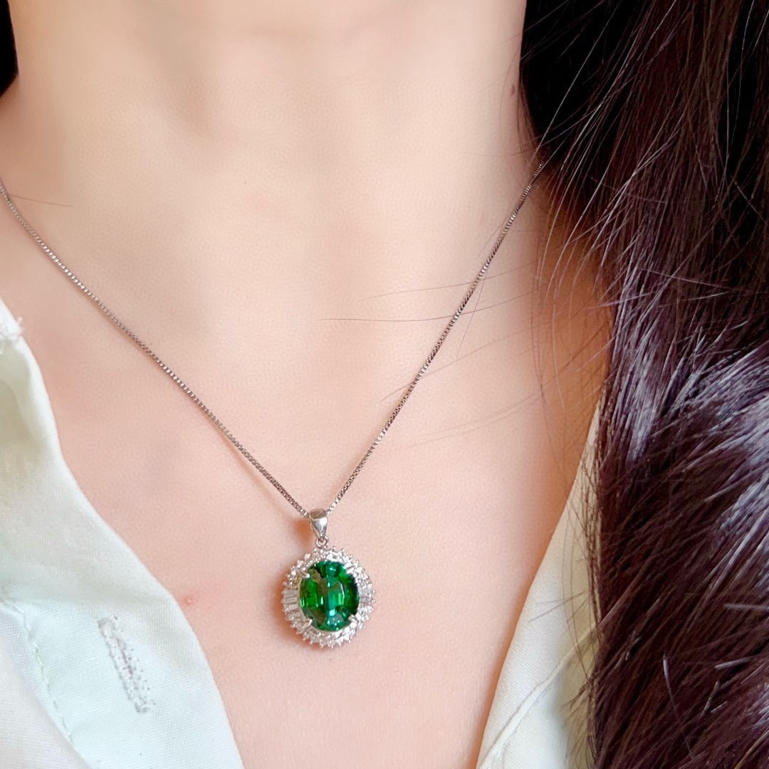 14k Gold 6.29 Ctw Natural Tourmaline & Diamond Pendant( Without Chain ) - 8