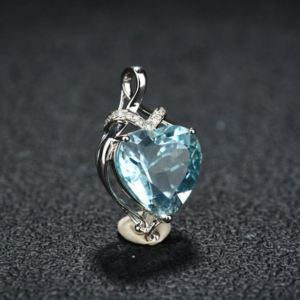 14k Gold 4.43 Ct Natural Aquamarine & Diamond Pendant( Without Chain ) - 2