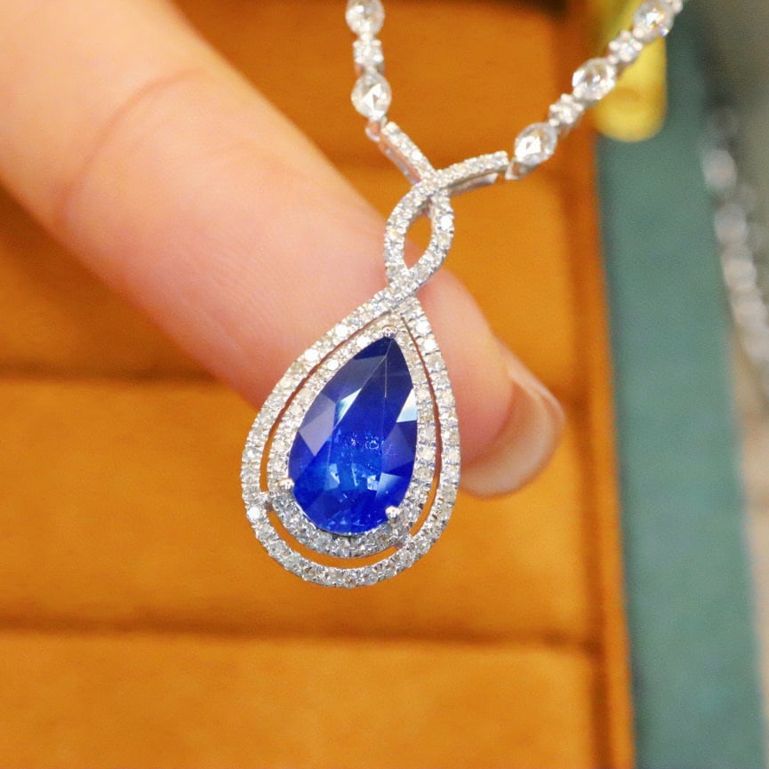 14k Gold 2.10 Ctw Natural Sapphire & Diamond Necklace - 2