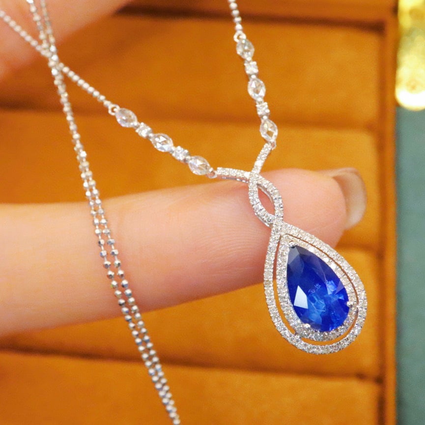 14k Gold 2.10 Ctw Natural Sapphire & Diamond Necklace - 3