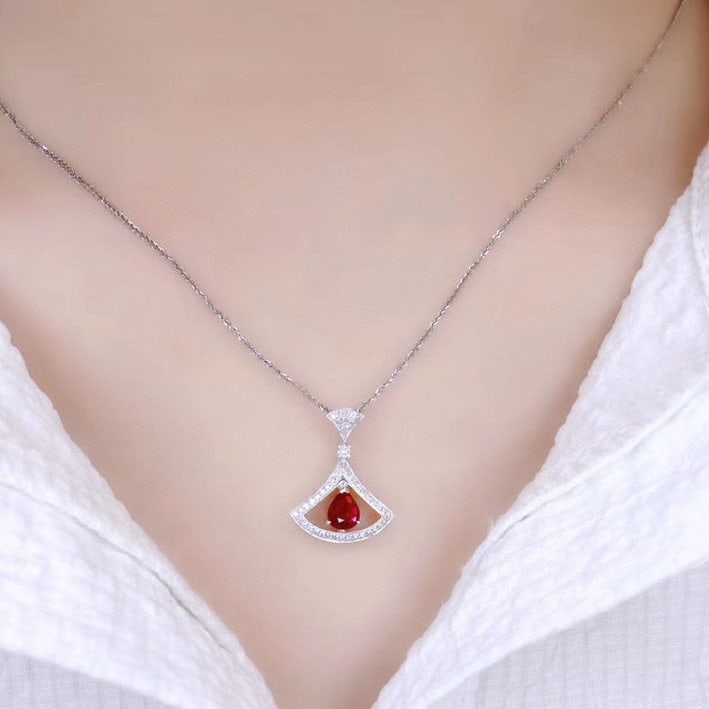 14k Gold 0.62 Ctw Natural Ruby & Diamond Pendant( Without Chain ) - 4