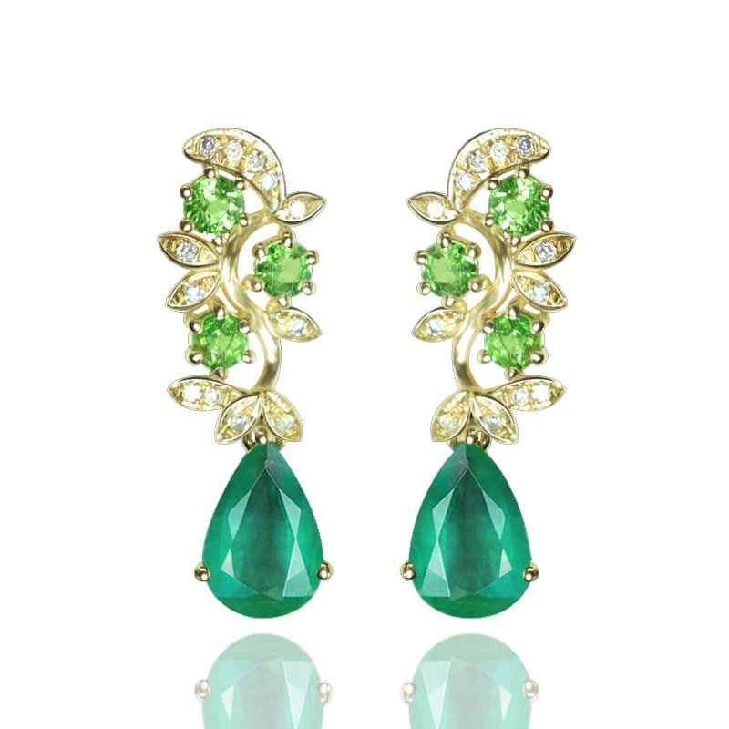14k Gold 2.22 Ctw Natural Emerald & Diamond Earrings - 2