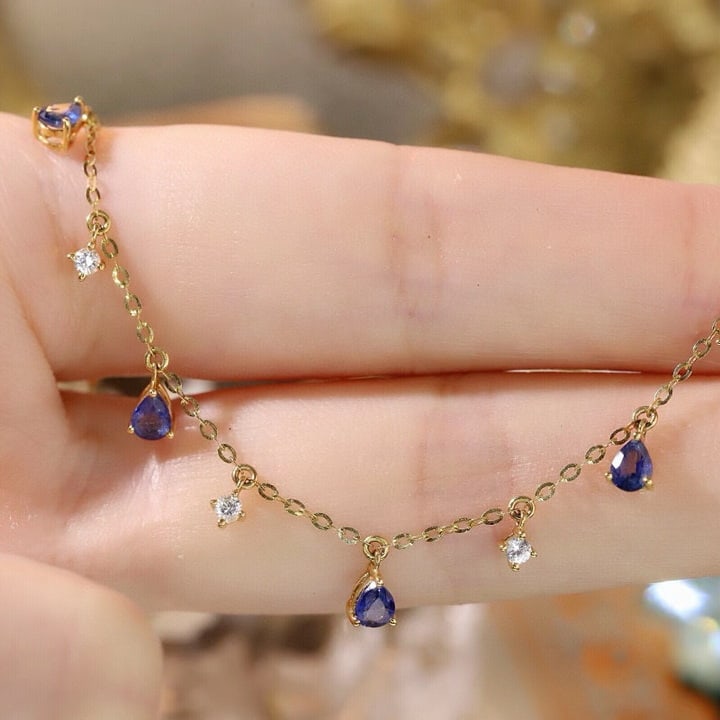 14k Gold 0.55 Ctw Natural Sapphire & Sapphire Necklace (1 of 9)