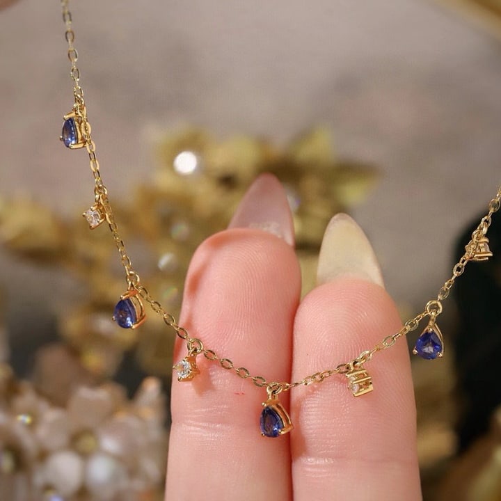 14k Gold 0.55 Ctw Natural Sapphire & Sapphire Necklace - 2