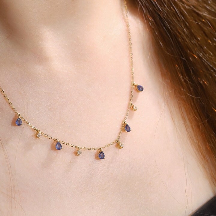 14k Gold 0.55 Ctw Natural Sapphire & Sapphire Necklace - 3