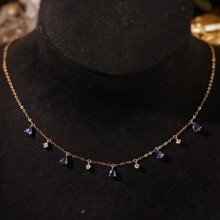 14k Gold 0.55 Ctw Natural Sapphire & Sapphire Necklace - 4